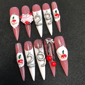 Sweet Party Press On Nails, Custom Birthday Age Nails, Cute Cakes Nail Art, Long-Lasting Vibrant Fake Acrylic Nails, Birthday, Party Nails.