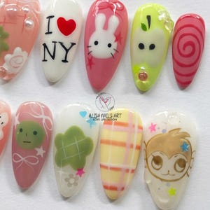 Cartoon Nails, Kawaii Nails, Pastel Nails, Unique Nails, Simski Nails, Handmade Nails, Custom Nails, Fantasy Nails, Colorful Nails, Star Nails, 3D Charm Nails, Cute Nails, Artistic Nails, Miffy Nails