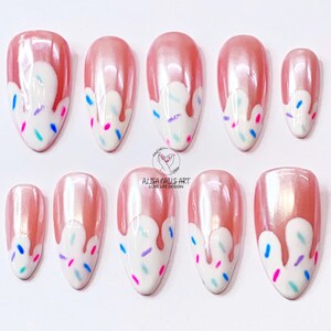 Custom 3D Pink Cute Hand-painted Nail, Fake Acrylic Nails, Custom Press On Nails, Handcrafted Press on Nail, Gel Nails, Glue on Nails Gift.