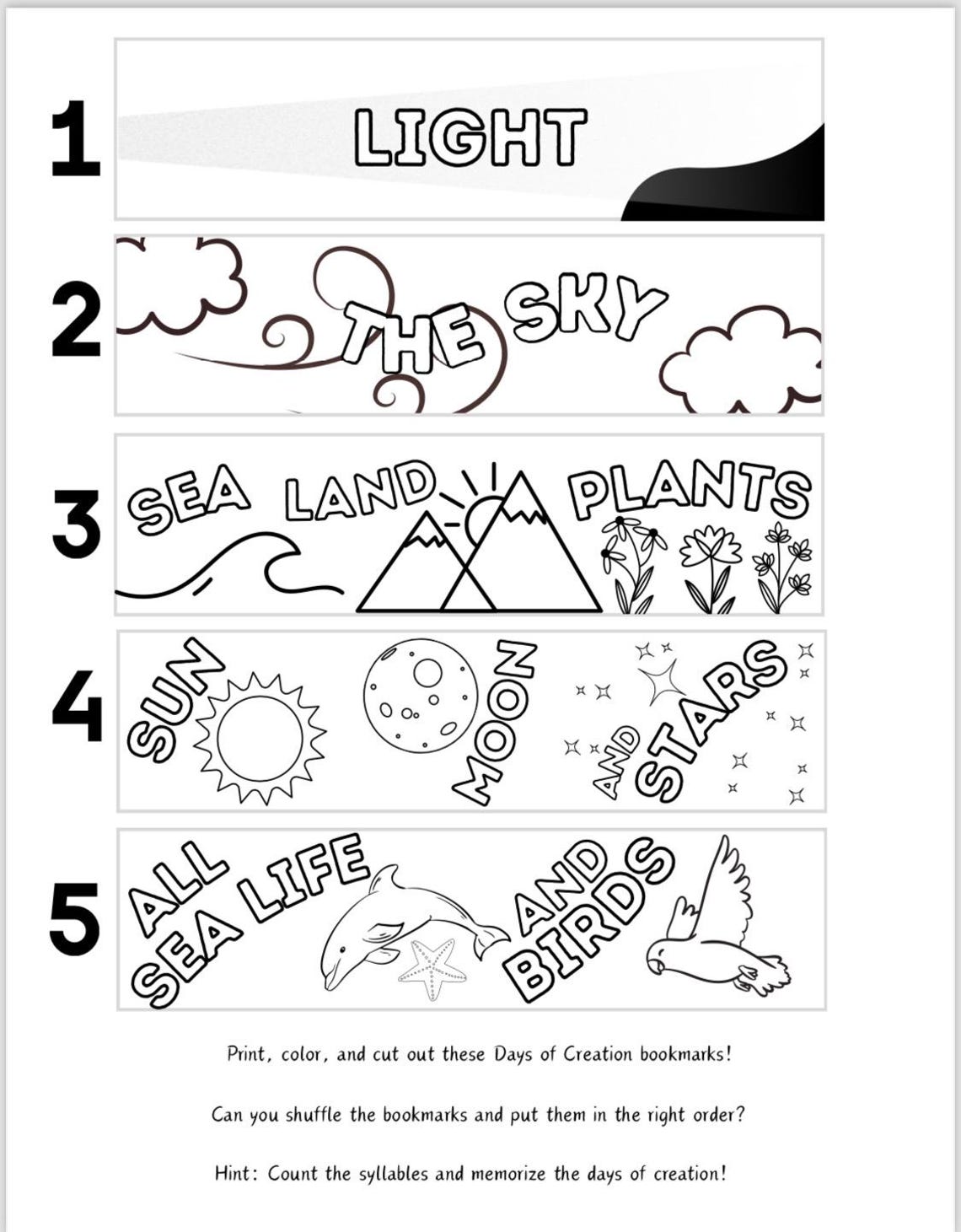 Kids Days Of Creation Bookmarks Children s Printable Christian Kids Days Of Creation Bookmarks Children s Printable Christian