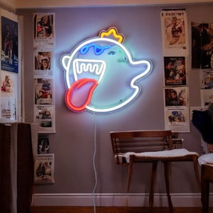 JOSEBRU King Boo LED Neon Light Sign - Mario Ghost Face Acrylic Lamp For Game Room Decor (13.4"x12.6")