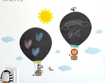 Airballoons krijtbord muursticker, jungle dieren krijtbord muursticker, speelkamer wanddecoratie, kinderkamer wanddecoratie, schoolbordsticker