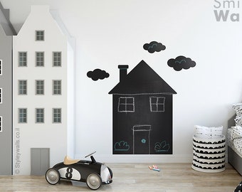 Huis schoolbord muur sticker, huis schoolbord muur sticker, speelkamer muur sticker, kinderkamer decor, kinderkamer muur decor, schoolbord sticker