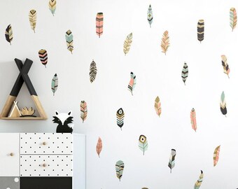 Feathers Wall Decal, Feather Wall Stickers, Feather Wall Decor, Tribal Feather Wall Decor, Feather Nursery Kids Room Decor