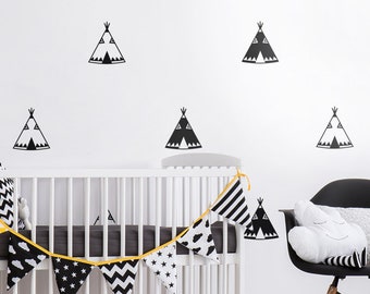 Teepee Wall Decal, Teepee Wall Sticker, Teepee Pattern Wall Decal, Tribal Teepees Wall Decor, Kids Room Nursery Wall Decals, Teepee Decor