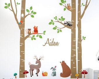 Woodland Animals  Wall Decal, Forest Trees Wall Decal, Woodland Critters Wall Decal, Deer Bear Wall Sticker, Kids Room Sticker