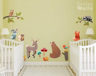 Set of Woodland Animals Wall Decal, Forest Animals Wall Decal, Woodland Critters Wall Sticker, Deer Bear Wall Sticker, Kids Room Sticker