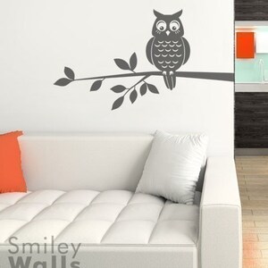 Owl on a Branch Nursery Vinyl Wall Decal, Owl Wall Decal, Owl and Branch Wall Sticker, Owl Branch for Kids Room Decor, Forest Owl Decal image 3