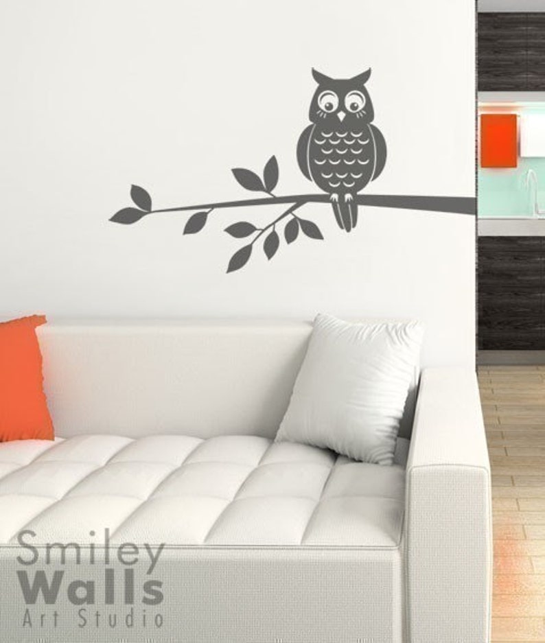 Owl on a Branch Nursery Vinyl Wall Decal, Owl Wall Decal, Owl and Branch Wall Sticker, Owl Branch for Kids Room Decor, Forest Owl Decal image 3