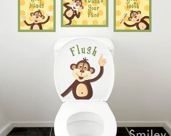 Kids Bathroom Wall Art, Bathroom Prints Stickers, Monkeys Wall Art, Monkeys Wall Decal for Kids Bathroom Decor, Kids Bathroom Door Sign Art