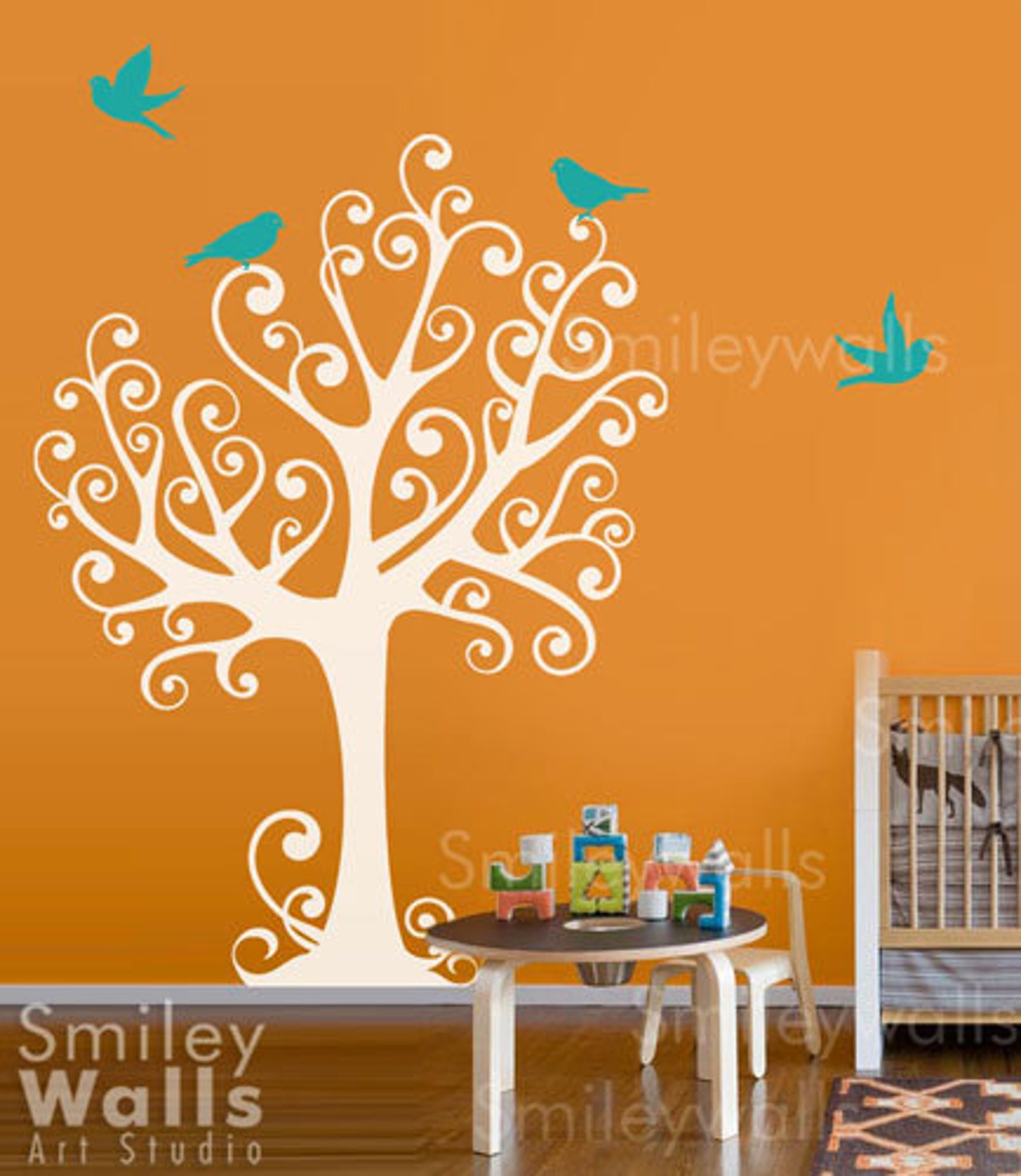 Ornamental Tree With Birds - Large - ON SALE - Vinyl Wall Decal for ...