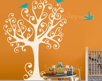 Ornamental Tree with Birds - Large - ON SALE - Vinyl Wall Decal for Nursery Kids Room