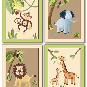 Set of 4 Art Prints 8x10 Safari Jungle Animals image 1