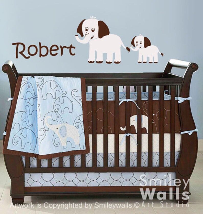 Elephants Wall Decal Custom Name Decal Mother and Baby Etsy
