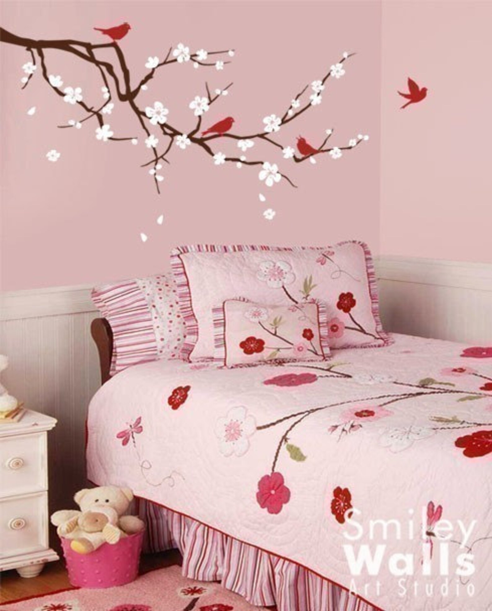 Blossoming Cherry Branch Vinyl Wall Decal Cherry Blossom Etsy