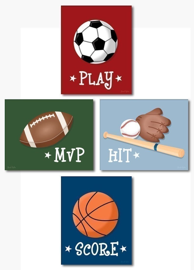 Wall Art Sports Prints Set of 4 Prints Football Basketball Etsy