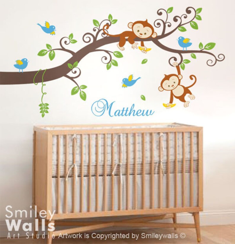 Monkey Branch Wall Decal Personalized Custom Name Wall Decal Etsy