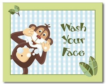 Jungle Monkey Set of 3 Bathroom Prints WASH YOUR HANDS Kids Bathroom Decor Art Prints