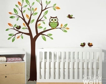 Owl Tree Wall Decal, Tree with Owls Birds Wall Decal, Children Wall decal Nursery Vinyl Wall Decal Baby Room art decor wall decal