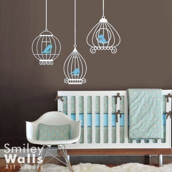 Birds and Birdcage - GIFT BIRDS - Nursery Vinyl Wall Decals