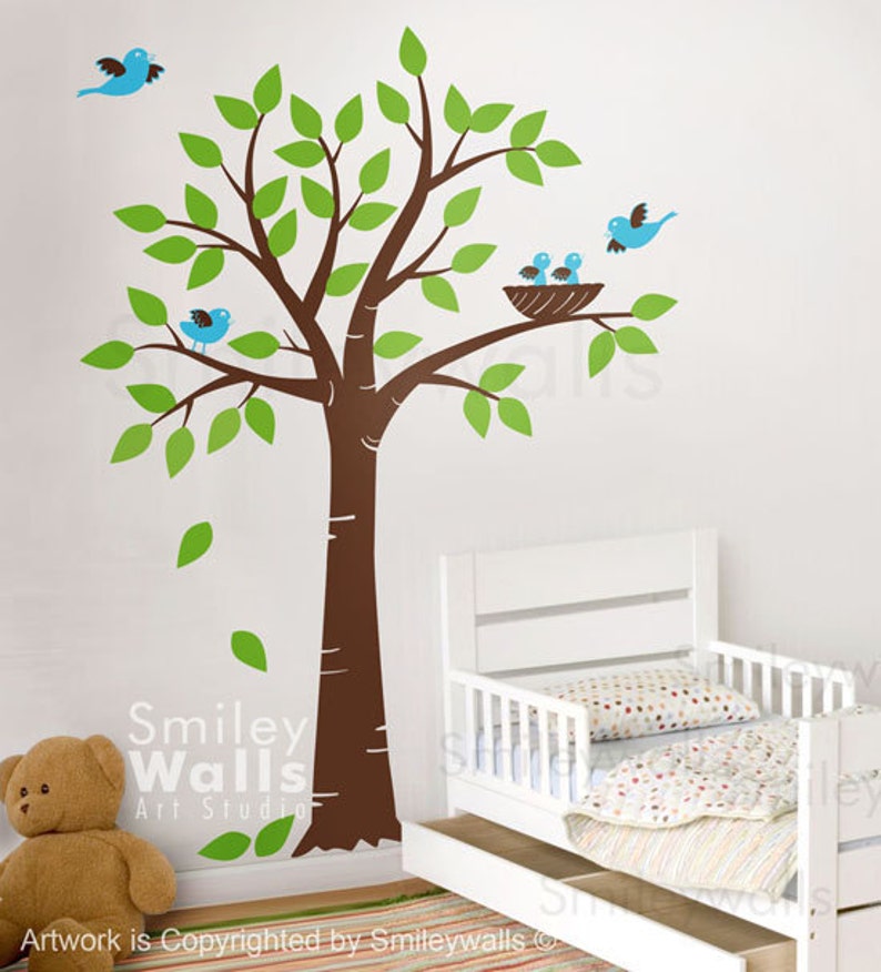 Birds Nest Tree Wall Decal Tree With Bird Nest and Birds Etsy