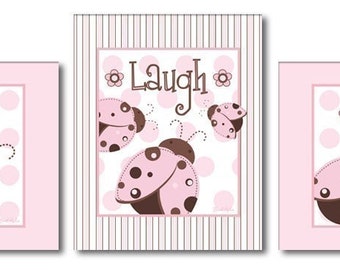 Ladybugd Nursery Wall Art, Ladybugs Nursery Prints, Mod Ladybugs Wall Art, Girls Nursery Room Prints, Polka Dots Prints, Live Laugh Love