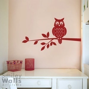 Owl on a Branch Nursery Vinyl Wall Decal, Owl Wall Decal, Owl and Branch Wall Sticker, Owl Branch for Kids Room Decor, Forest Owl Decal image 2