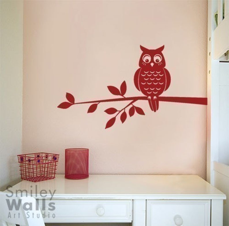 Owl on a Branch Nursery Vinyl Wall Decal, Owl Wall Decal, Owl and Branch Wall Sticker, Owl Branch for Kids Room Decor, Forest Owl Decal image 2