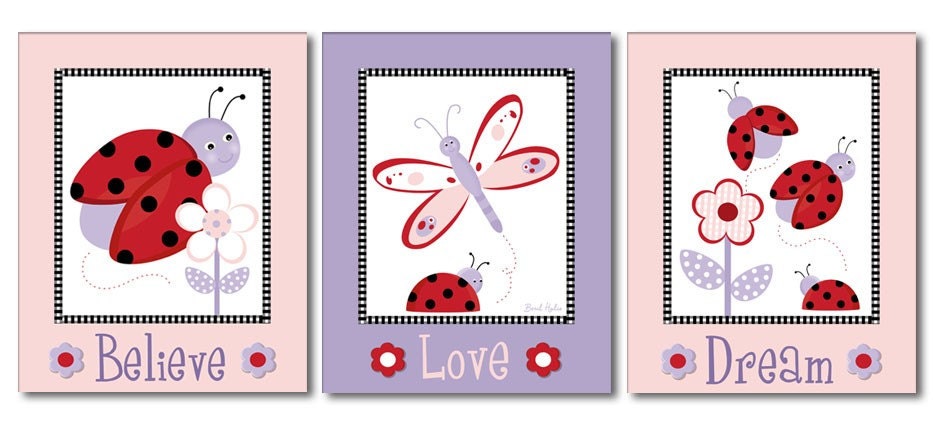 Ladybugs Wall Art Ladybugs Nursery Prints Butterflies Wall | Etsy