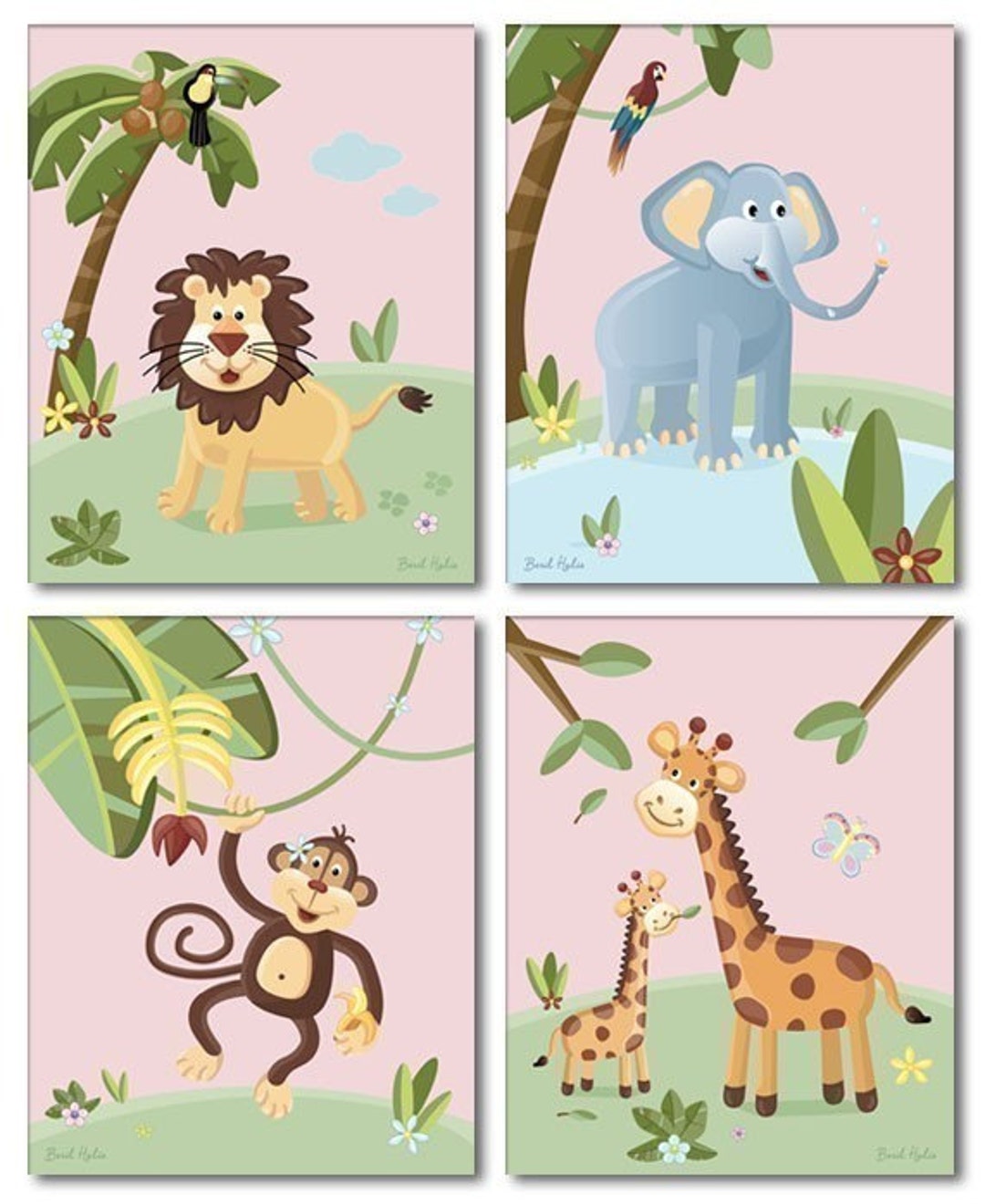 Jungle Animals Wall Art, Jungle Animals Prints, Safari Animals Wall Art, Girls Nursery Wall Art