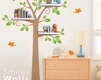 Shelves Tree Wall Decal Shelving Tree Wall Decal Tree Wall Decal Shelf Tree Wall Decal Nursery Wall Sticker Kids Room Decor