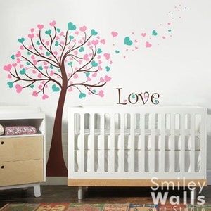 Hearts Wall Decal, Hearts Tree Wall Decal, Love Tree Nursery Wall Decal, Tree with Hearts Wall Decal, Baby Room Tree Decor, Tree Sticker image 2