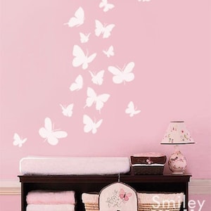 Butterflies Wall Decal, Set of 16 Butterflies Wall Decal, Butterfly Nursery Kids Vinyl Wall Decal Baby Room Decor Art, Butterfly Wall Decal image 1