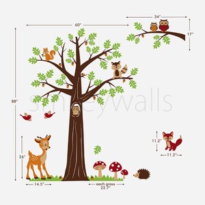 Nursery Wall Decal, Woodland Forest Animals Wall Decal, Tree Wall Decal,Bambi Deer Owls Squirrels Raccoon Baby Kids Room Art Decor image 5