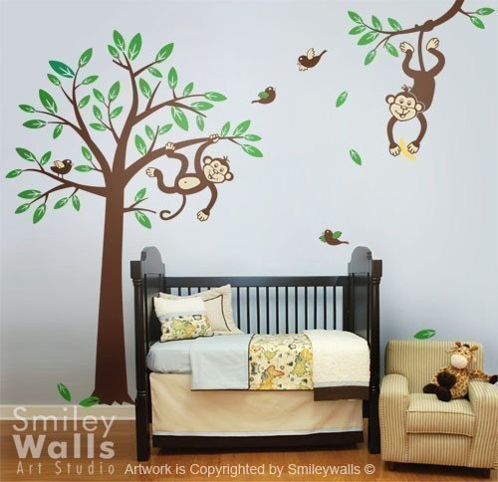 Monkeys Tree Wall Decal Children Nursery Vinyl Wall Decal, Jungle Decal ...