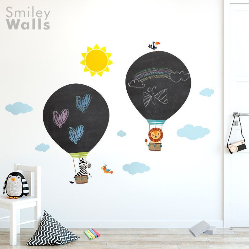 Airballoons Chalkboard Wall Decal, Jungle Animals Chalkboard Wall Decal, Playroom Wall Decor, Kids Room Wall Decor, Blackboard Sticker image 1