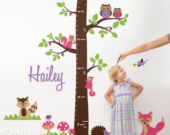Woodland Animals Personalized Growth Chart Nursery Vinyl Wall Decal  Kids Nursery Vinyl Wall Decal Baby Room Decor Fox Owls Racoon Squirrels