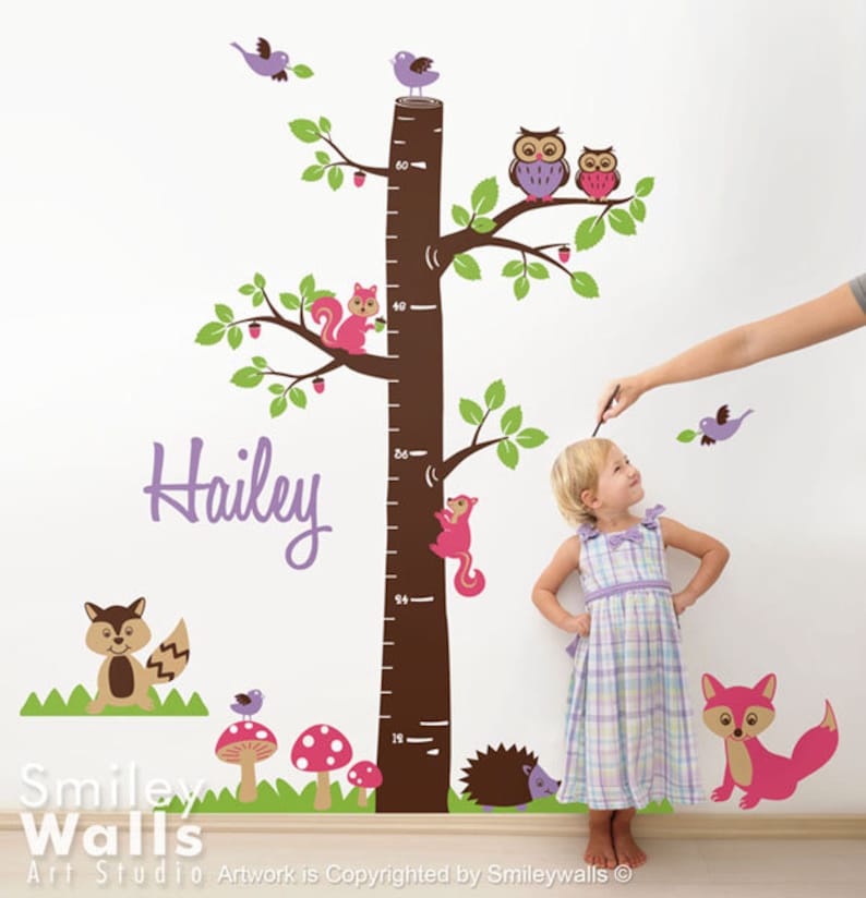 Personalized Growth Chart Wall Decal Woodland Animals Forest Etsy