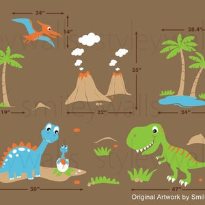 Dinosaurs Wall Decal, Dino Dinosaurs Land HUGE Set Baby Nursery Kids Playroom Vinyl Wall Decal Sticker Decor, Dinosaurs Wall Sticker image 4