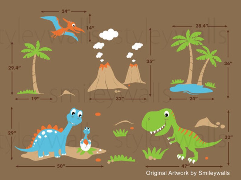 Dinosaurs Wall Decal, Dino Dinosaurs Land HUGE Set Baby Nursery Kids Playroom Vinyl Wall Decal Sticker Decor, Dinosaurs Wall Sticker image 4