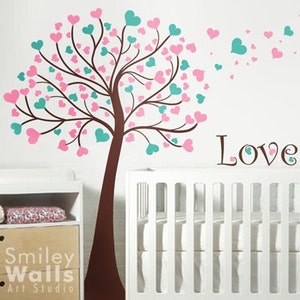 Hearts Wall Decal, Hearts Tree Wall Decal, Love Tree Nursery Wall Decal, Tree with Hearts Wall Decal, Baby Room Tree Decor, Tree Sticker