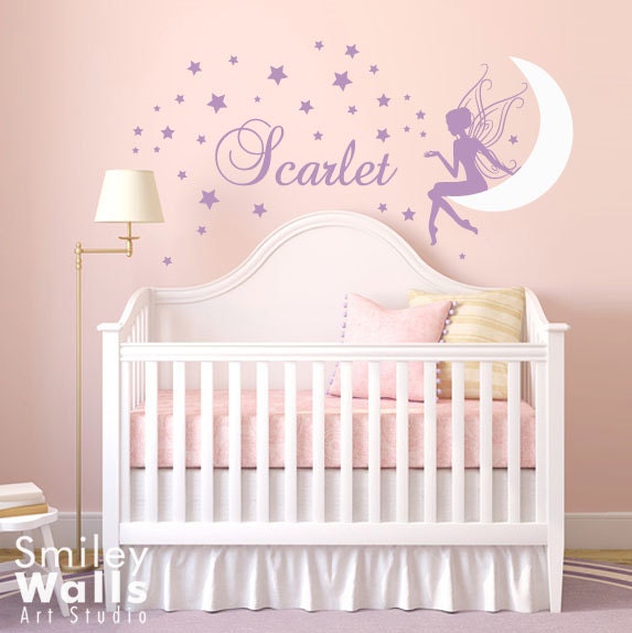 Fairy Wall Decal, Fairy Wall Sticker for Nursery, Fairy Stars and Moon ...