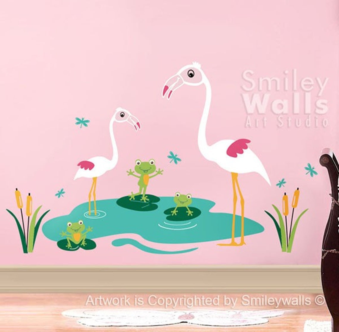 Nursery Vinyl Wall Decal Happy Flamingos and Froggies Etsy