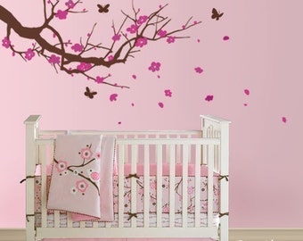 Sticker Mural Fleurs De Cerisier Rose - Déco Chambre Enfant Ou Salon - 2 Feuilles 30x90cm - Decalmile