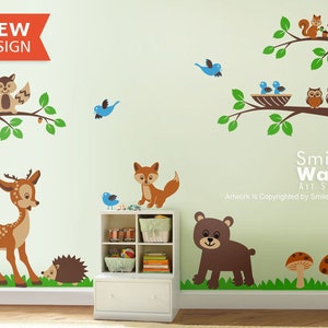 Forest Animals Wall Decal Woodland Animals Wall Decal Animals Friends Nursery Kids Baby Room Vinyl Wall Decal Art Set