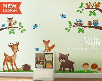 Forest Animals Wall Decal Woodland Animals Wall Decal Animals Friends Nursery Kids Baby Room Vinyl Wall Decal Art Set