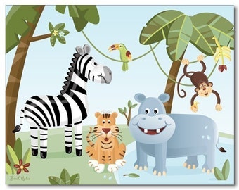 Nursery Wall Art Stampa Safari Jungle Animali