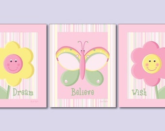 Flowers Nursery Prints, Butterflies Nursery Wall Art, Flowers and Butterflies Nursery Prints, Girls Room Wall Decor, Baby Nursery Prints