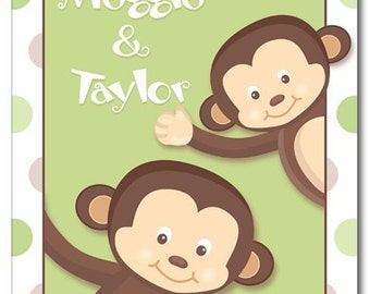 Nursery Wall art Pop Monkeys 11x14 Personalized Art Print for Kids Baby Room decor