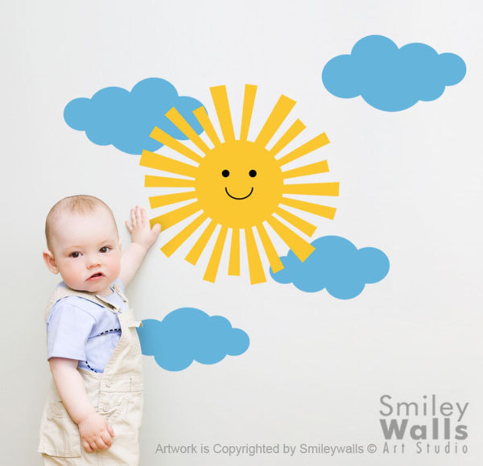 Sun Wall Decal Clouds Wall Decal Nursery Wall Decal Happy Etsy